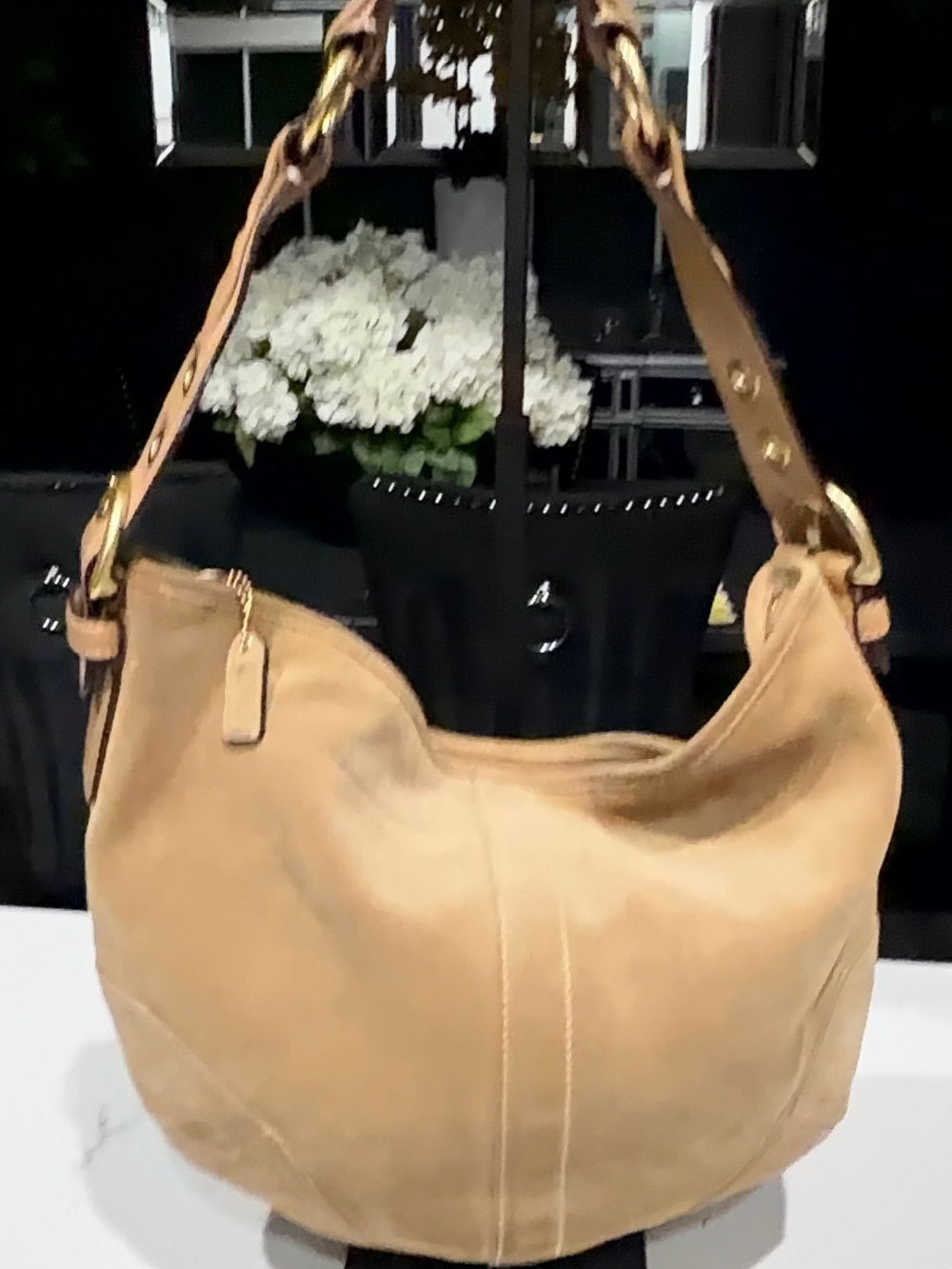 Coach Suede Hobo Bag in Light Tan with Gold Hardware - Picture 2 of 11